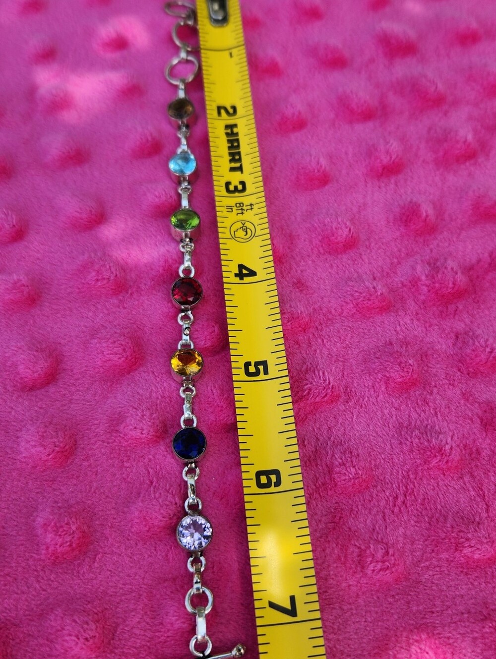 Rainbow Gemstones Bracelet  7" Long EUC - Picture 5 of 6